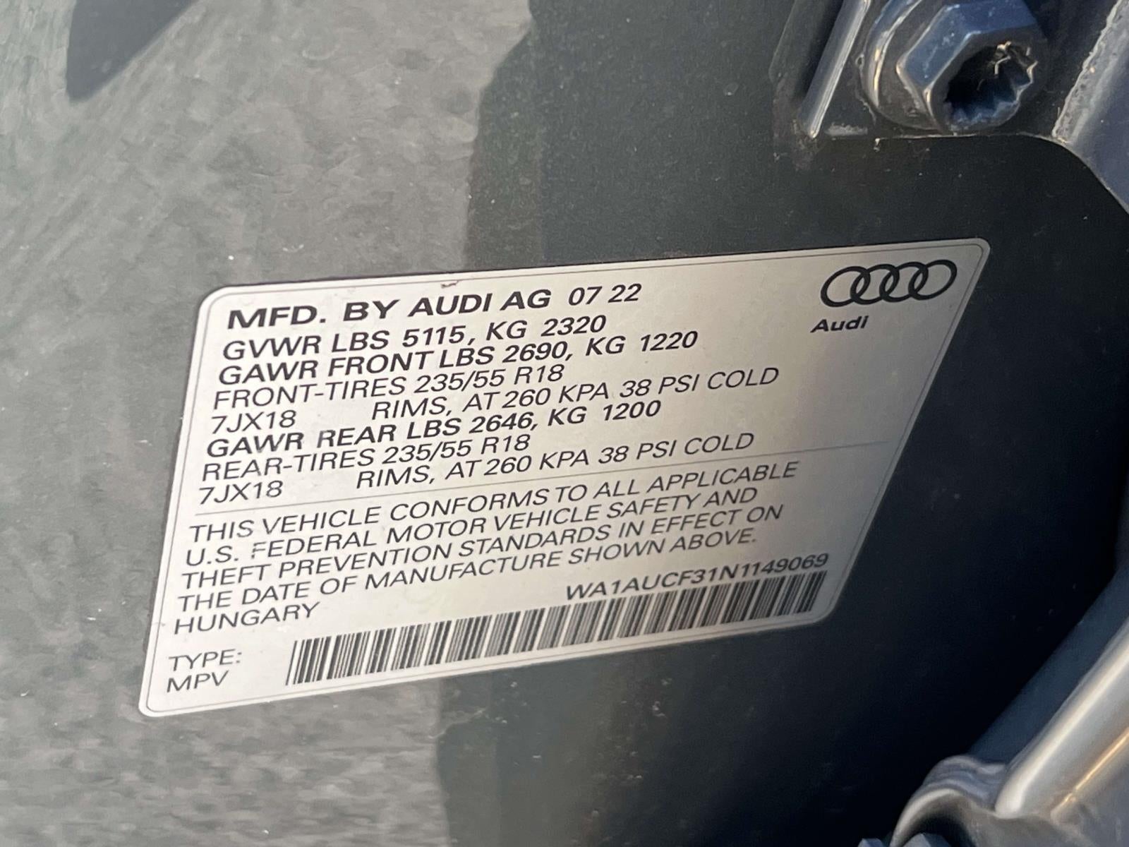 2022 Audi Q3 Premium 40 TFSI quattro Tiptronic