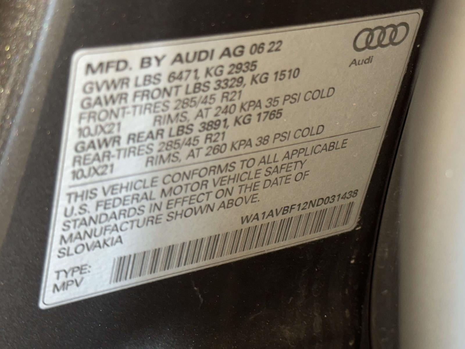 2022 Audi Q8 Premium 55 TFSI quattro Tiptronic