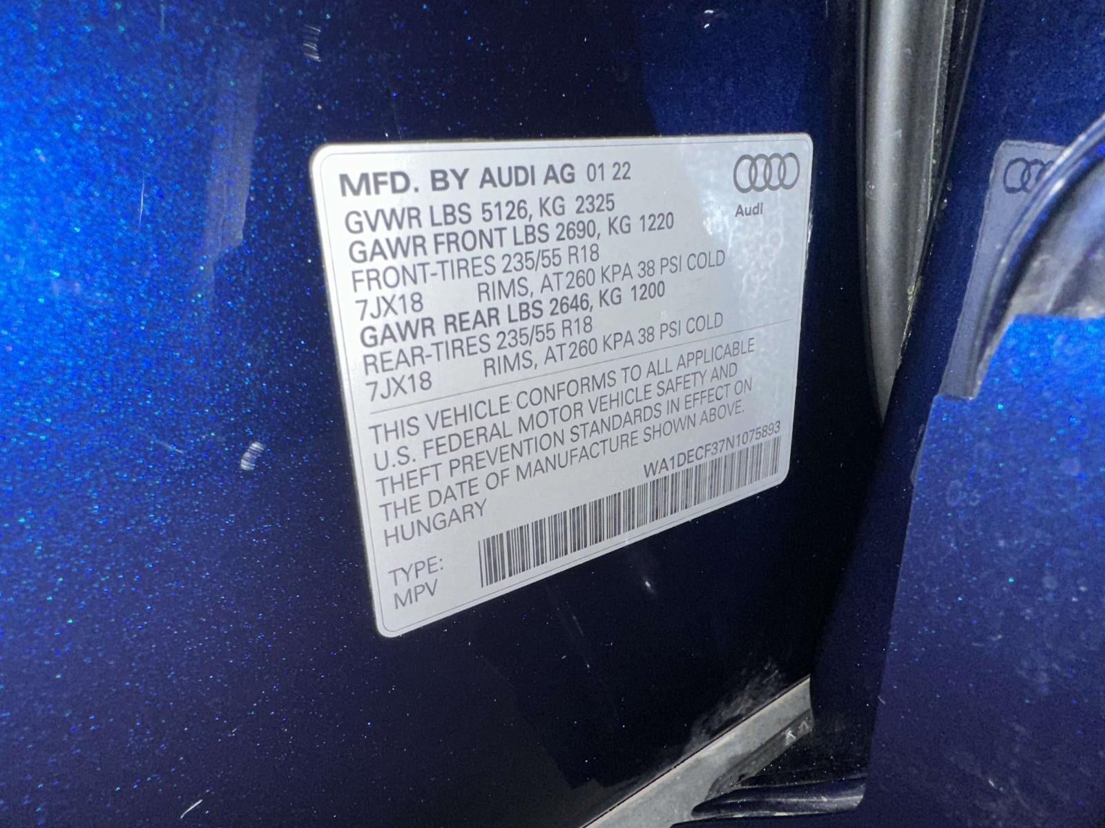 2022 Audi Q3 Premium 45 TFSI S line quattro Tiptronic