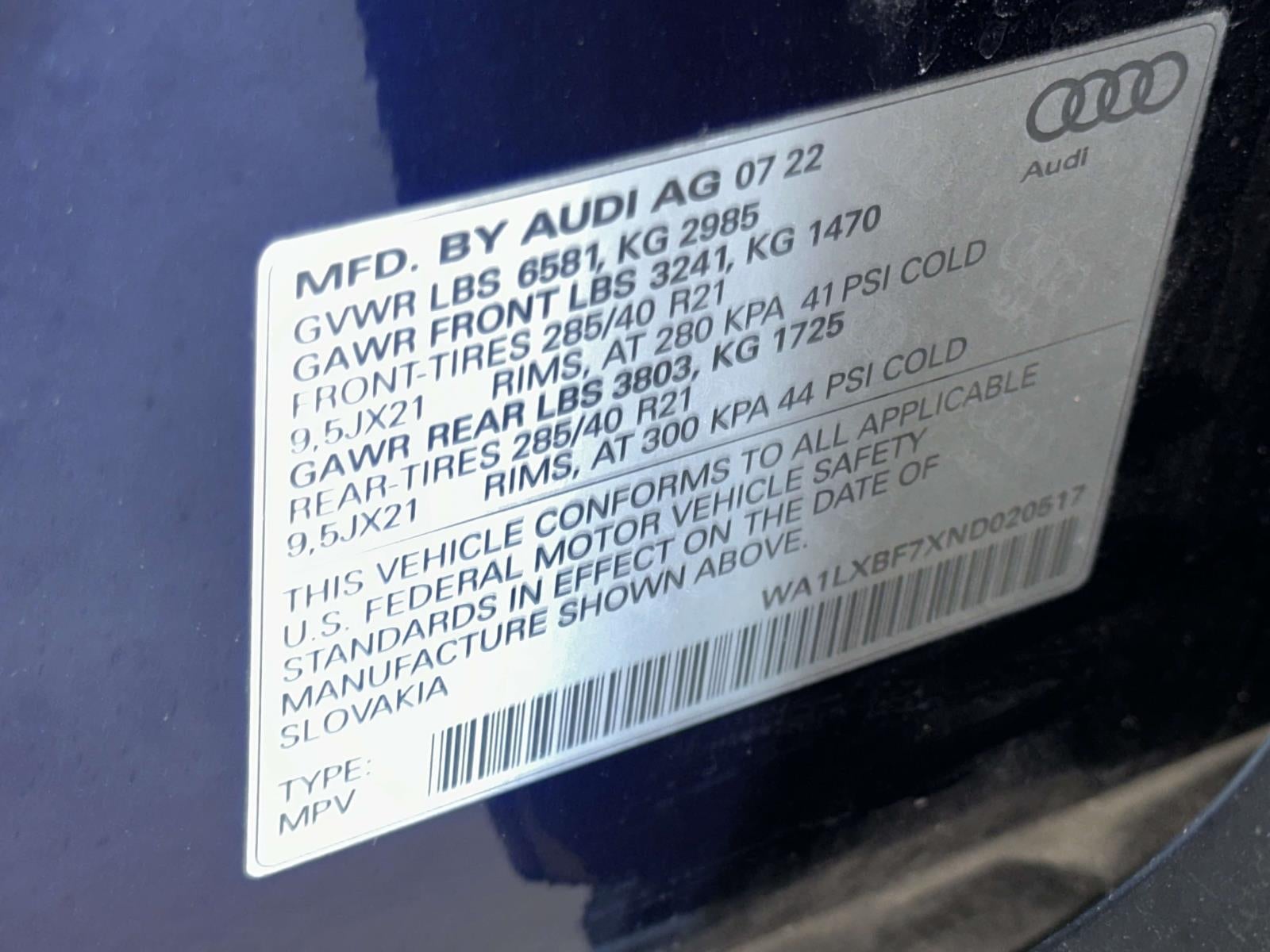 2022 Audi Q7 Premium Plus 55 TFSI quattro Tiptronic